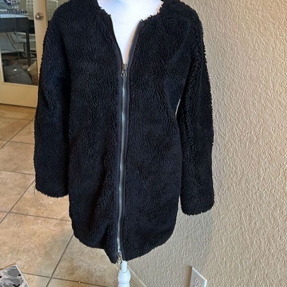 Madewell Women's XXS Oversized Longline Sherpa Fleece Jacket Solid Black Cozy - Picture 1 of 13